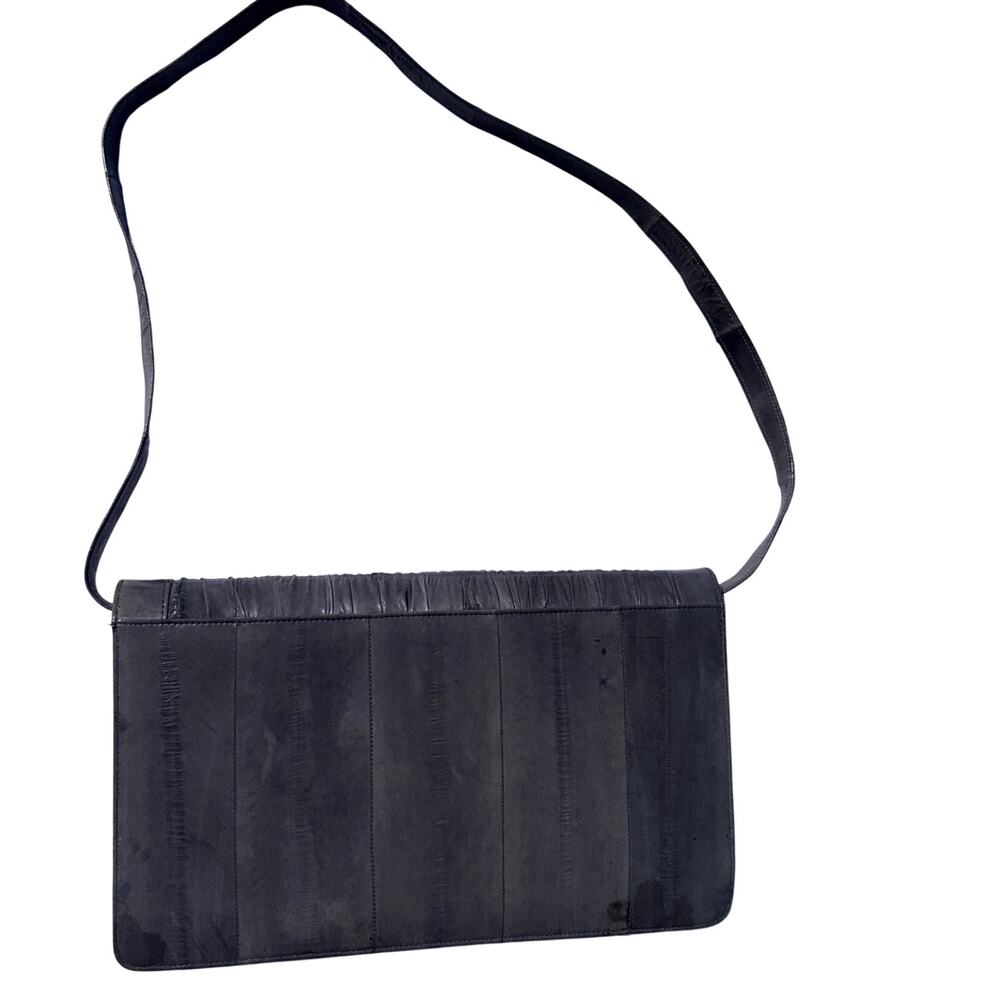 Vintage Genuine Eel Skin Ruched Envelope Clutch Handbag Gray Convertible Strap - Picture 4 of 10